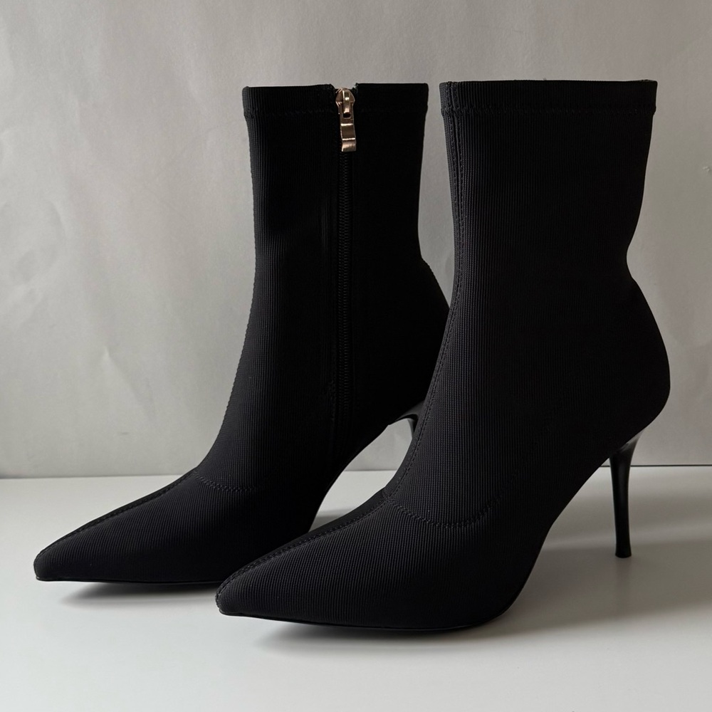 Vivianly Women’s Stretch Pointed Toe Sock Booties with Stiletto Heel Black Sz 8